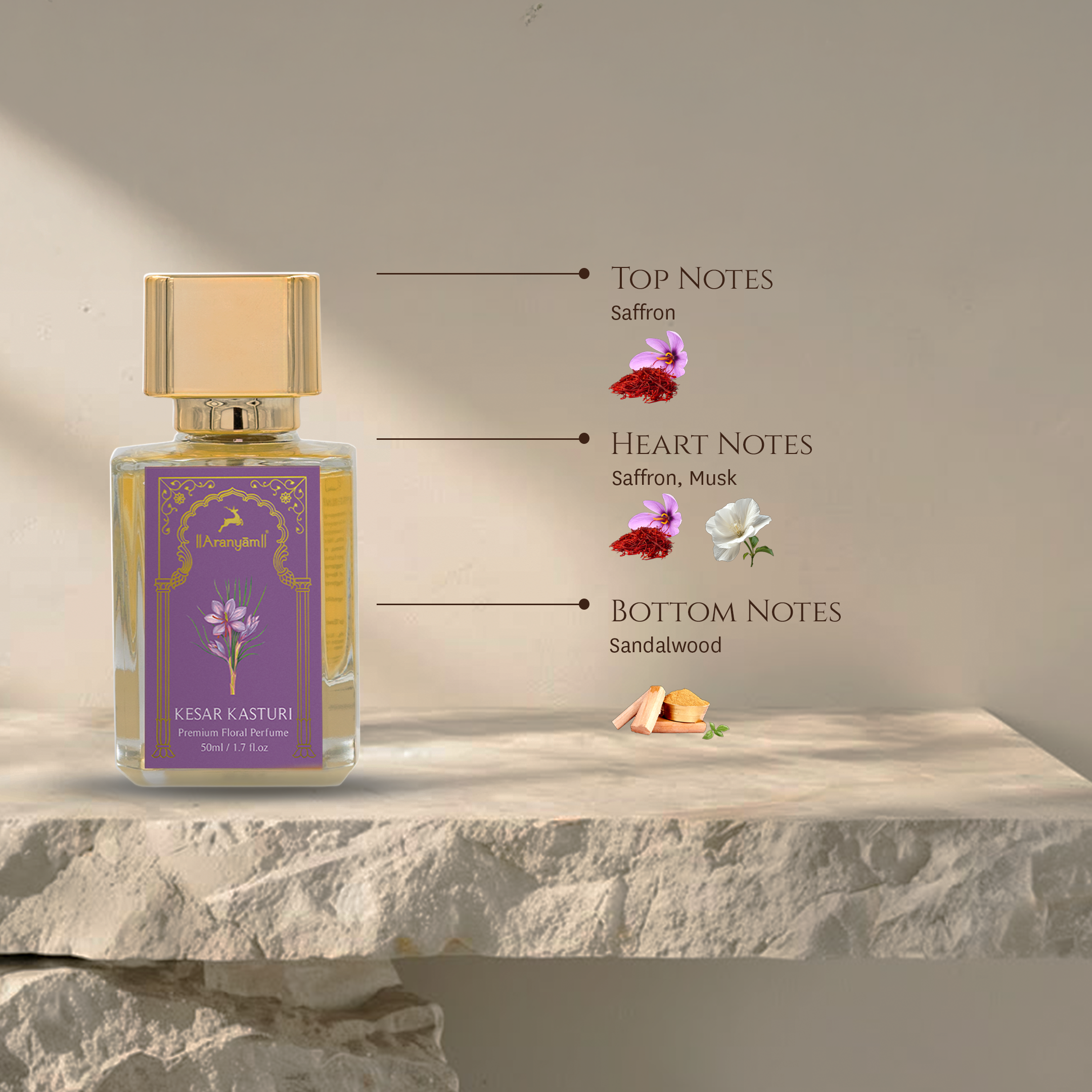 Kesar (Keshar) Kasturi Perfume (50ml) Aranyam Perfumes